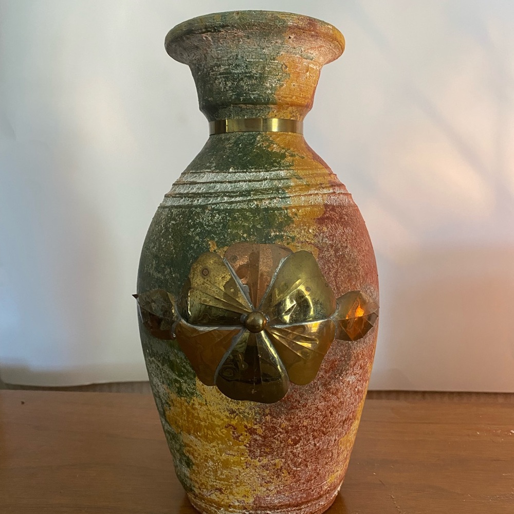 Multicolor Decorative Vase with Brass Accent